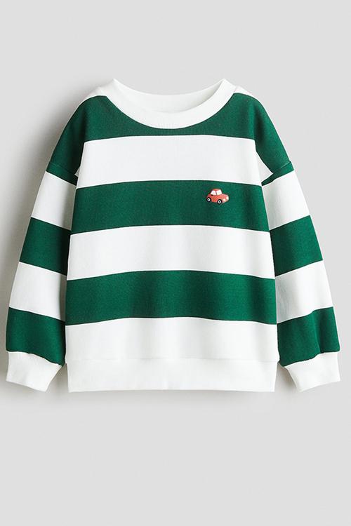 Printed sweatshirt - dark green/striped 