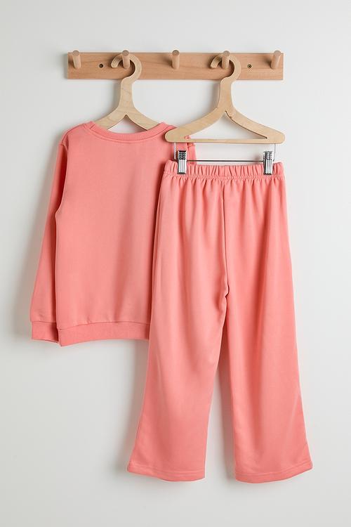 Heart graphic sweat top & wide leg pants - pink