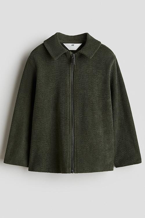 Ribbed velour shacket - dark green