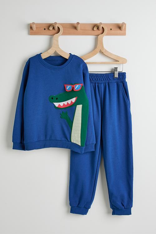 Patched croc graphic with 3D sunnies & joggers - blue
