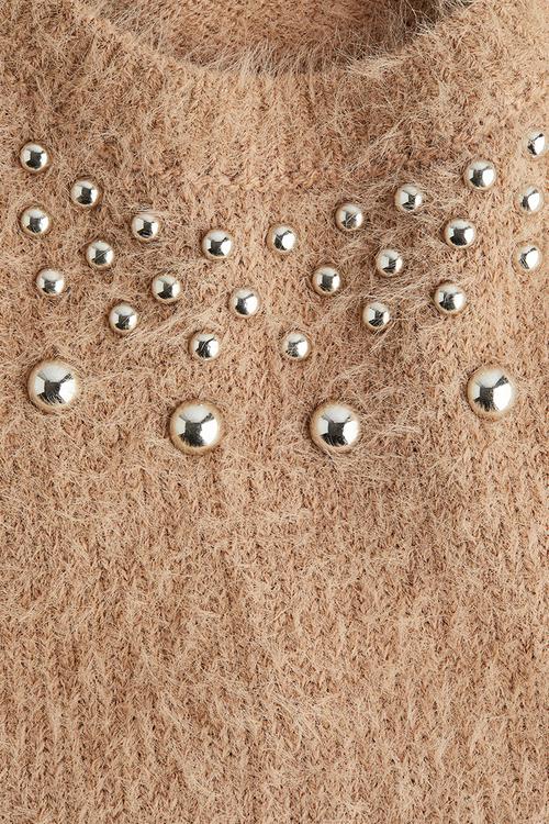 Short-sleeved jumper - dark beige