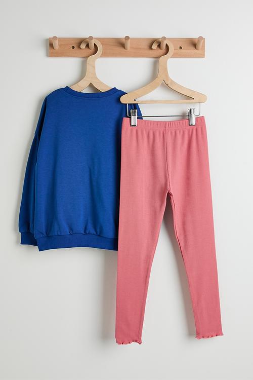 Padded graphic sweatshirt & leggings - blue/pink
