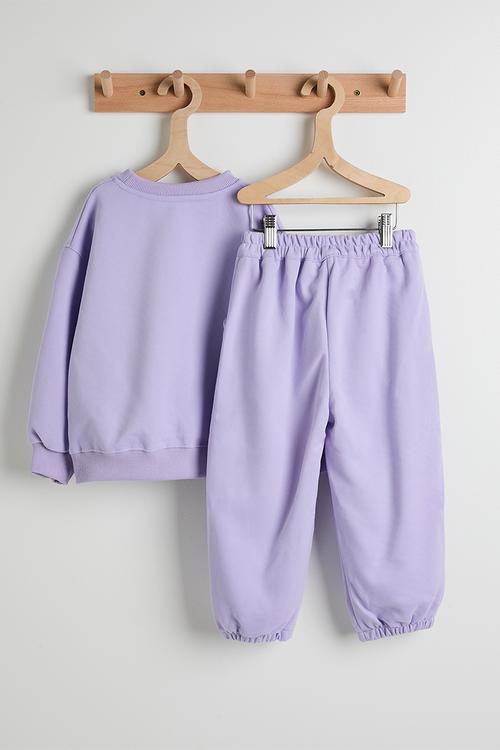 Floral applique sweatshirt & sweatpants - pale purple