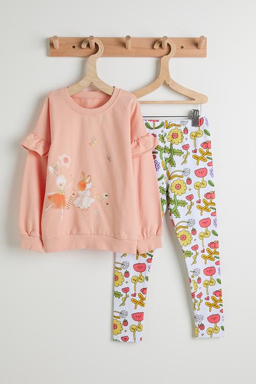 Bunny ballerina sweatshirt with printed leggings - pink/flowers