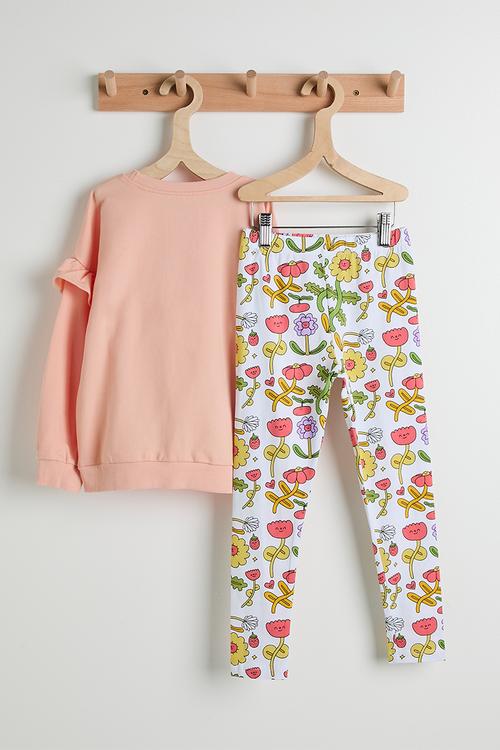 Bunny ballerina sweatshirt with printed leggings - pink/flowers