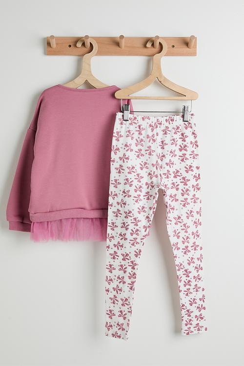 Tulle hem sweatshirt with aop leggings - pink/aop