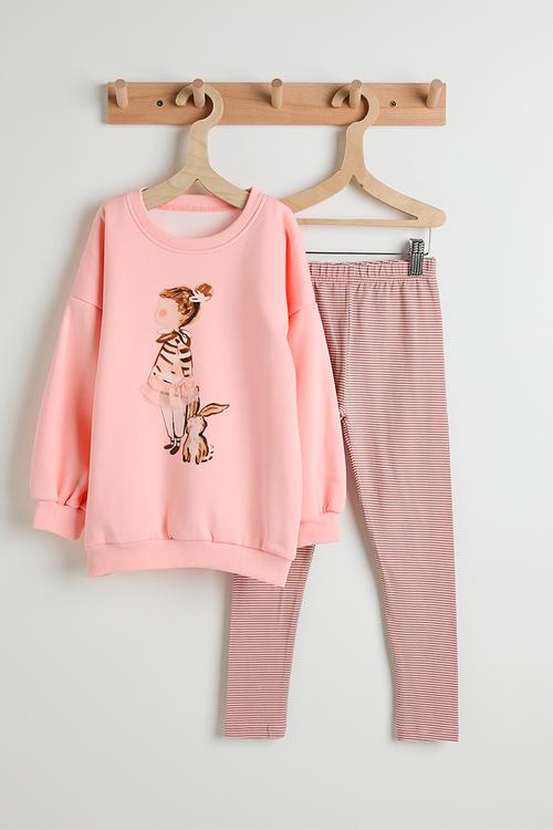 Graphic sweatshirt with leggings - pink/dusty pink stripes