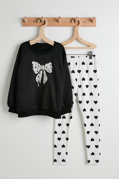 Sweat top & leggings - black/white/hearts