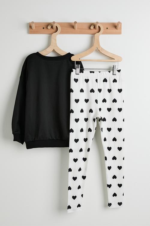 Sweat top & leggings - black/white/hearts