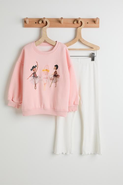Ballerina graphic sweatshirt with ribbed leggings - pink/white