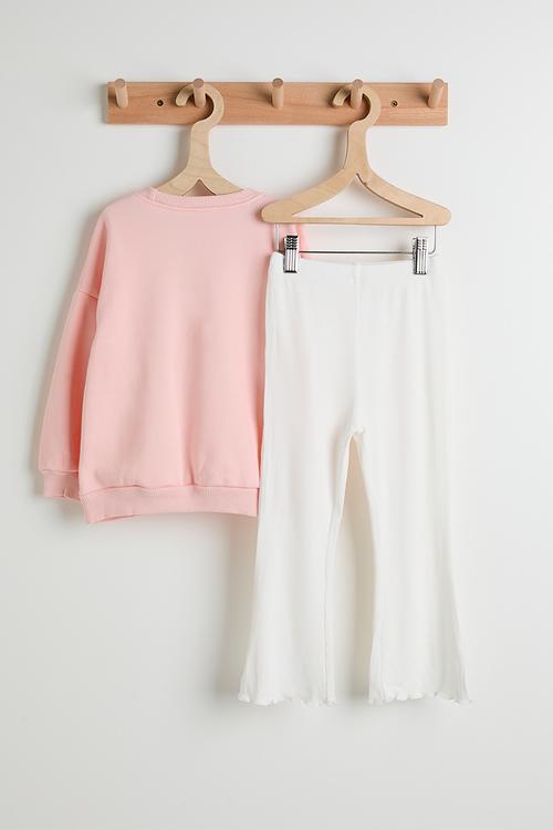 Ballerina graphic sweatshirt with ribbed leggings - pink/white