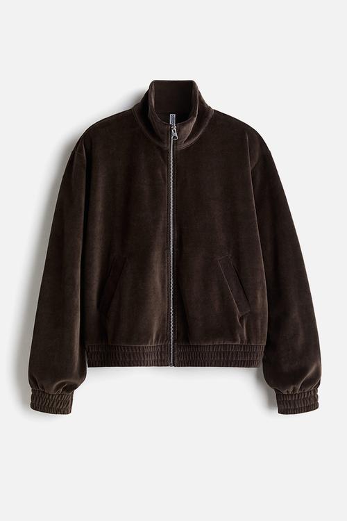 Velour zip-through jacket - dark brown