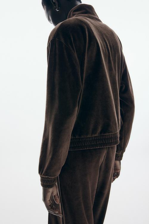 Velour zip-through jacket - dark brown