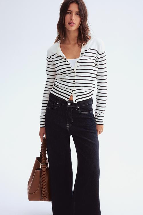Fine-knit cardigan -  white/striped 