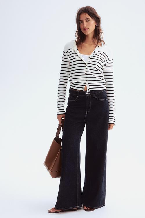 Fine-knit cardigan -  white/striped 
