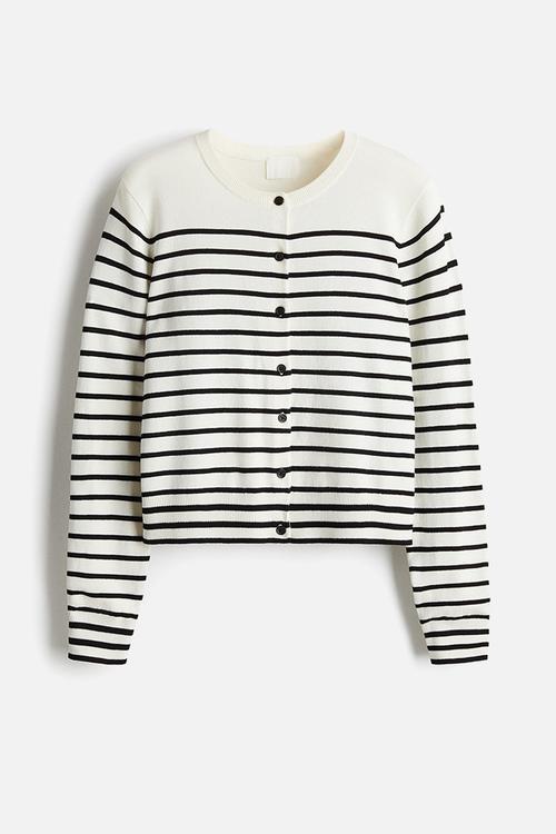 Fine-knit cardigan -  white/striped 