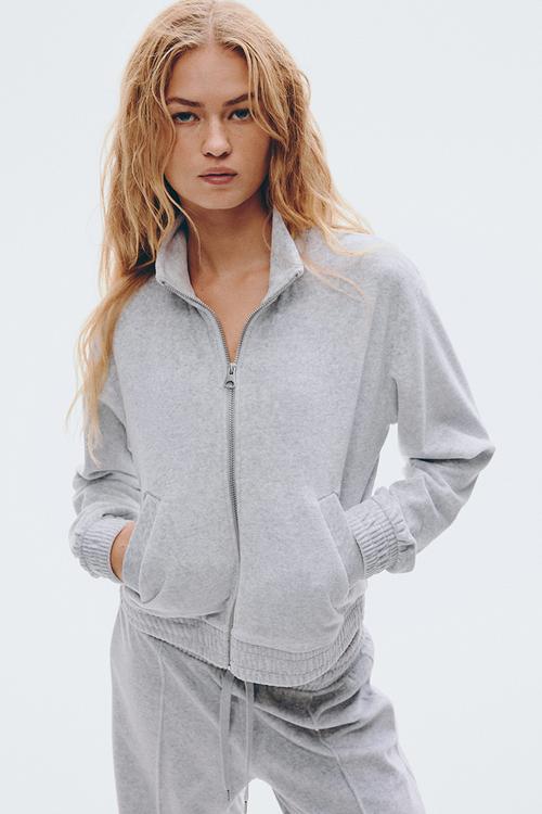 Velour zip-through jacket - grey
