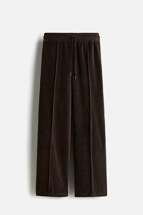 Wide velour joggers - dark brown