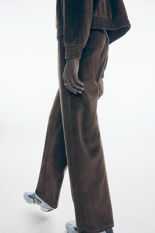 Wide velour joggers - dark brown