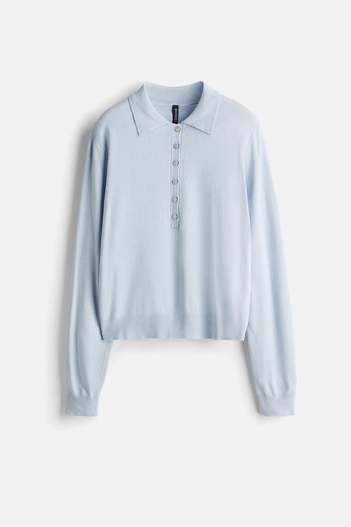 Long-sleeved polo shirt - light blue