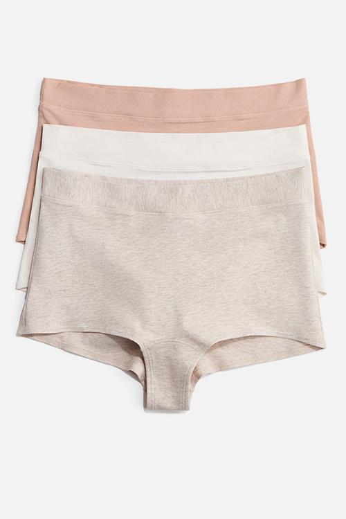 3-pack cotton shortie briefs - beige marl/dusty pink/cream
