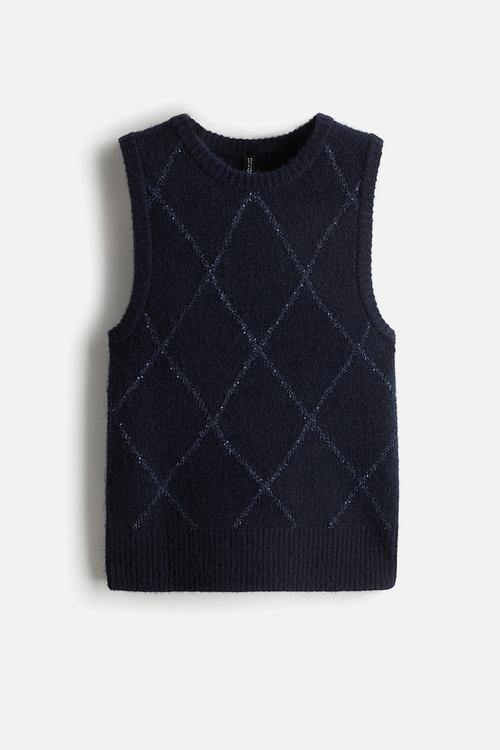 Sequined sweater vest - navy blue argyle pattern