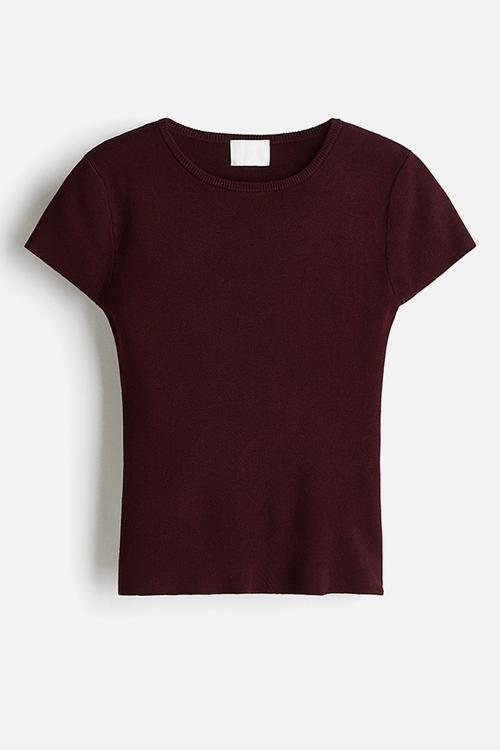Fine-knit T-shirt - burgundy 