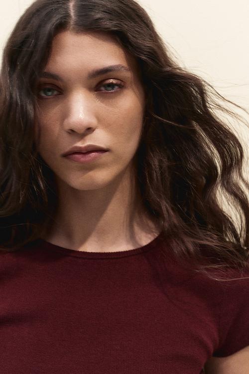 Fine-knit T-shirt - burgundy 