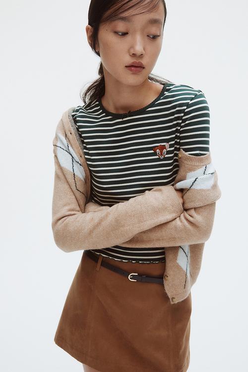 Cotton jersey top - dark green bambi