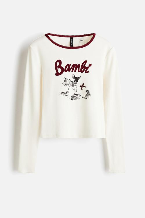 Cotton jersey top - white/bambi