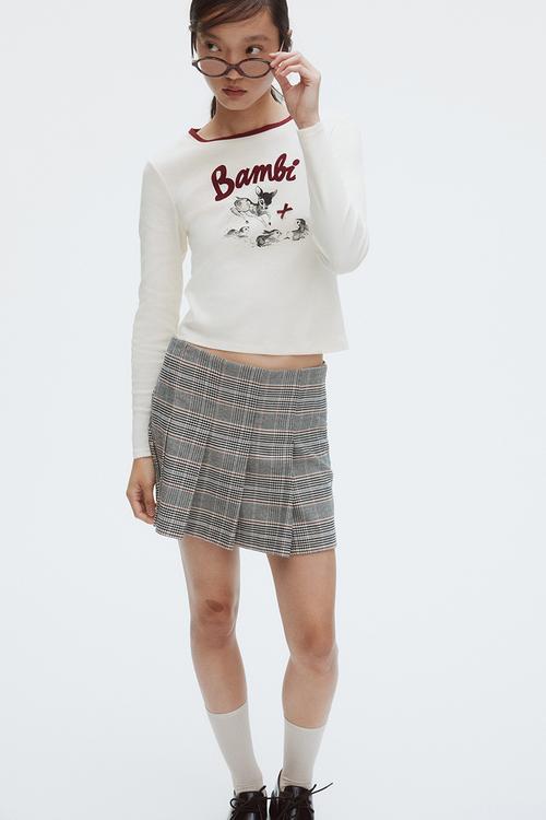 Cotton jersey top - white/bambi