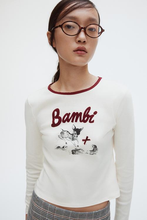 Cotton jersey top - white/bambi