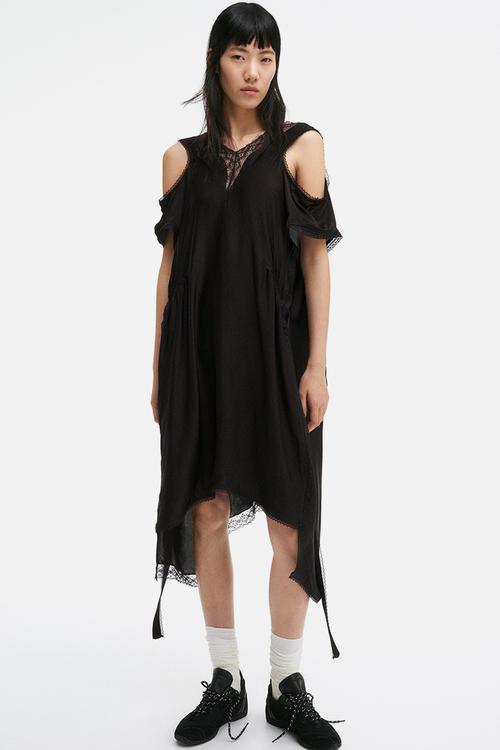H&M Studio: Lace-trimmed satin dress - black