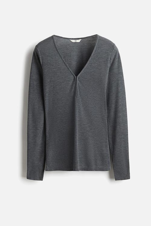 Rib-knit top - dark grey marl