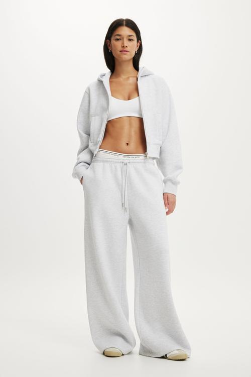 Plush Tie Waist Wide Leg Sweatpant - Cloudy Grey Marle