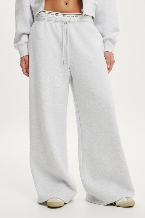 Plush Tie Waist Wide Leg Sweatpant - Cloudy Grey Marle