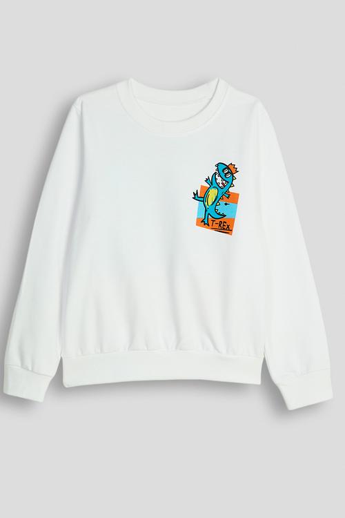 Cartoon t-rex placement print sweatshirt - white