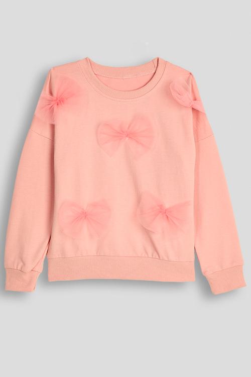 Tulle bow applique sweatshirt - pink