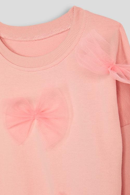 Tulle bow applique sweatshirt - pink