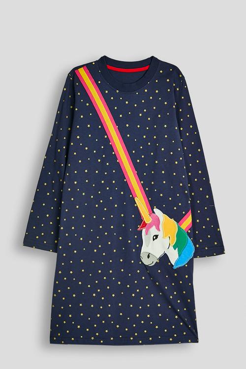 Tshirt dress with mock pony crossbody bag - navy/star aop