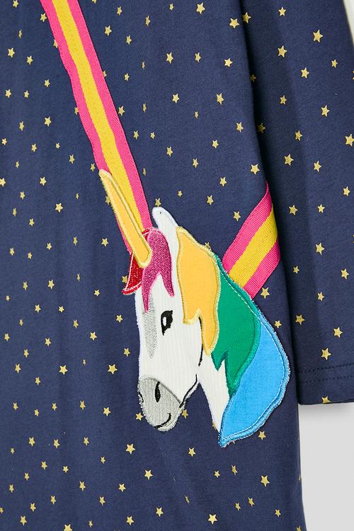 Tshirt dress with mock pony crossbody bag - navy/star aop