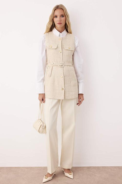 Tweed Woven Vest - Ecru