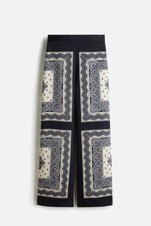 Straight trousers - navy blue/patterned 