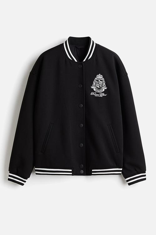 Motif-detail baseball jacket - black/paris 