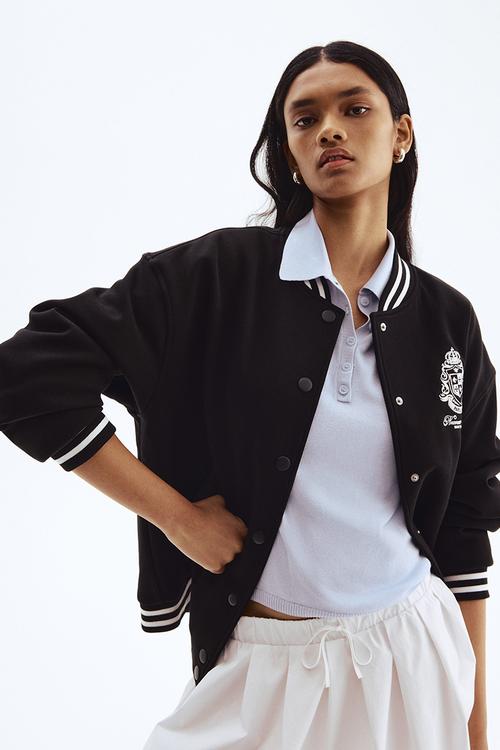 Motif-detail baseball jacket - black/paris 
