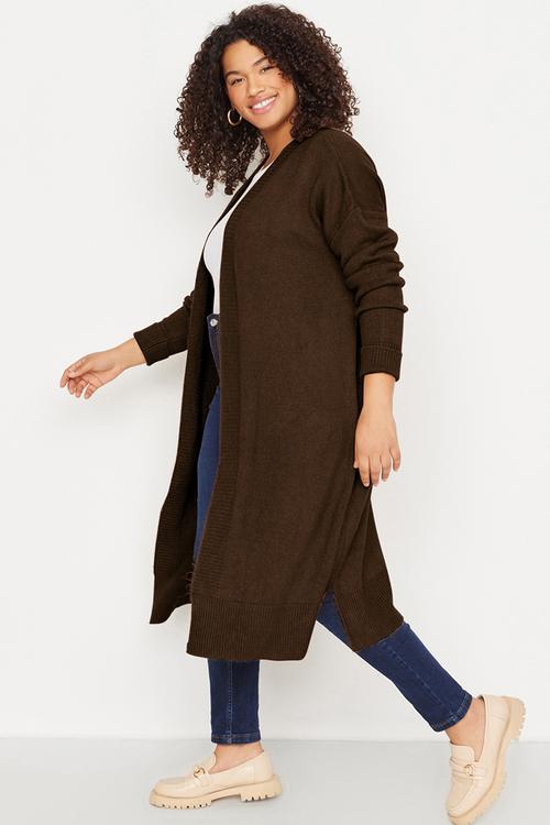 Oversize Loose Fit Knitwear Cardigan - Brown