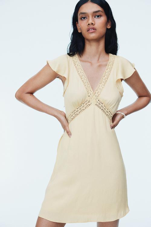 Lace-detail dress -  light yellow