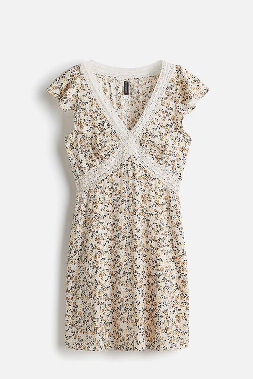 Lace-detail dress - white,multi