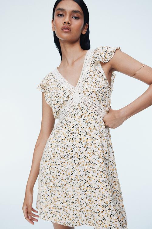 Lace-detail dress - white,multi