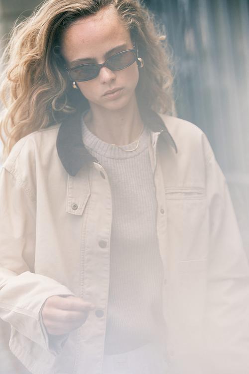Corduroy-collar canvas jacket - light beige 